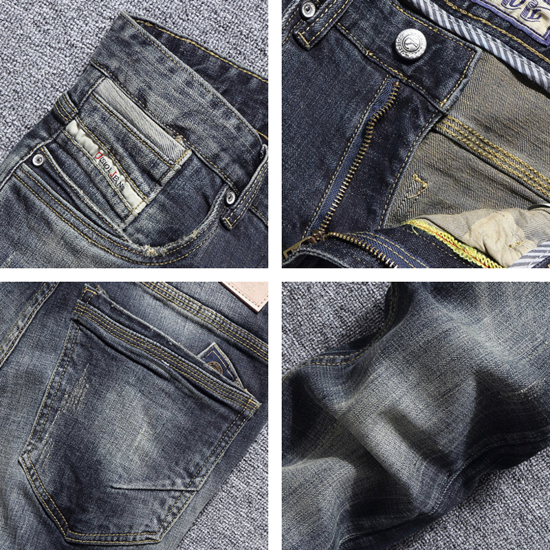 Italienische Mode Männer Jeans Hohe Qualität Retro Schwarz Blau Elastische Dünne Zerrissene Jeans Männer Vintage Designer Denim Hosen Hombre