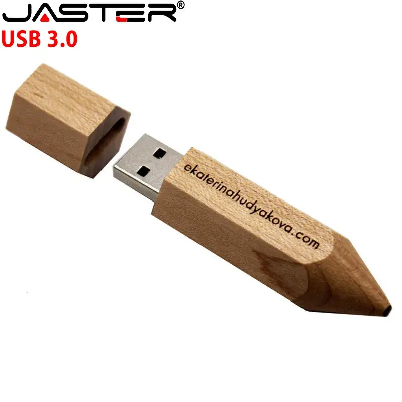JASTER USB3.0 LOGO Pelanggan Pensil Kayu USB Flash Drive U Disk Hadiah Kreatif Pendrive 4GB 8GB 16GB 32GB Stik Memori Grosir