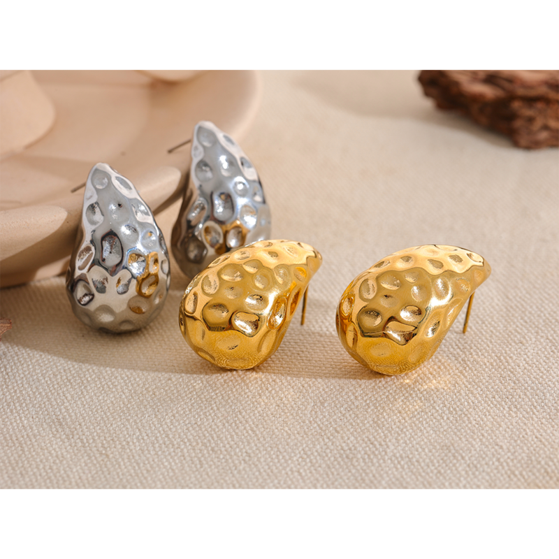 Yhpup 2023 in acciaio inox goccia d'acqua moda orecchini a bottone vuoti personalizzati colore oro Texture gioielli fascino impermeabile nuovo