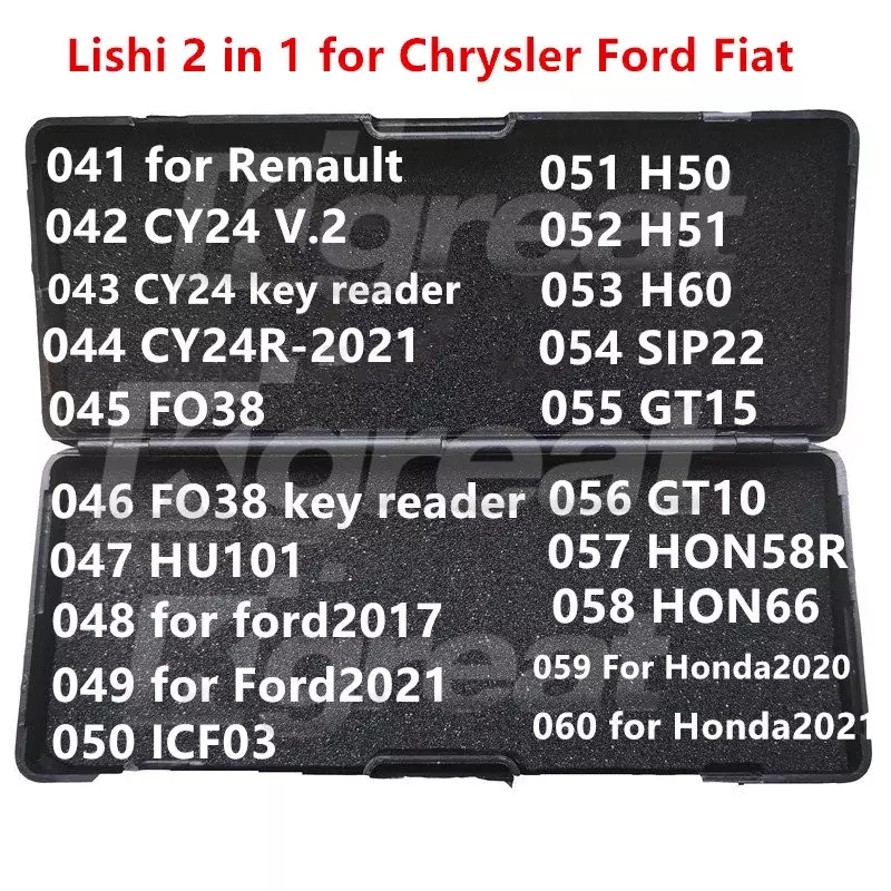 041-060 Lishi 2 in 1 2 in1 CY24 CY24R FO38 HU101 ICF03 ICF03 H50 H51 H60 SIP22 GT15 GT10 HON58R HON66 per Ford2017 Honda2020