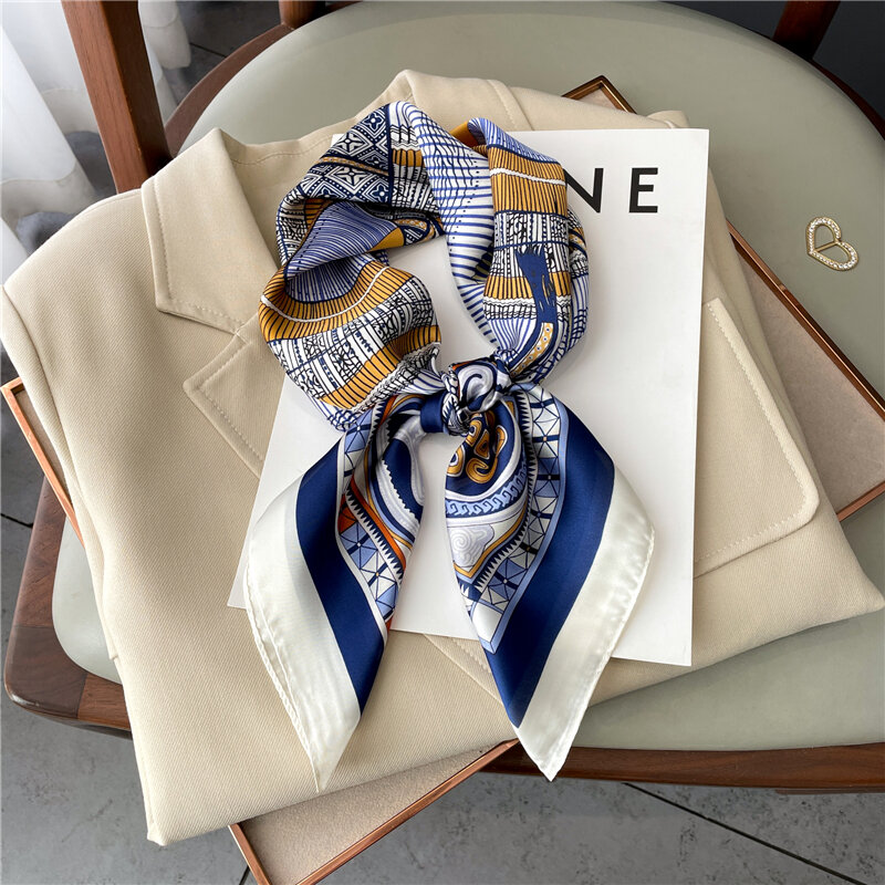 Bufanda de seda satinada para mujer, pañuelo de seda con estampado de 70cm para el cuello, chal cuadrado, accesorios de pañuelo para la mano, novedad de 2022
