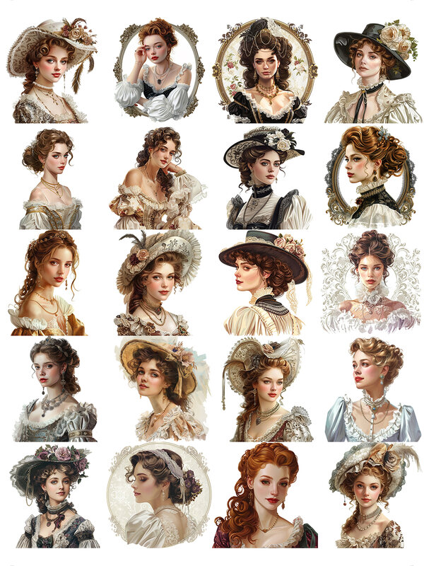 Retro European Aristocratic Lady Sticker Pack for Kid Crafts Scrapbooking Laptop Car Aesthetic Varied Customized Graffiti Decals