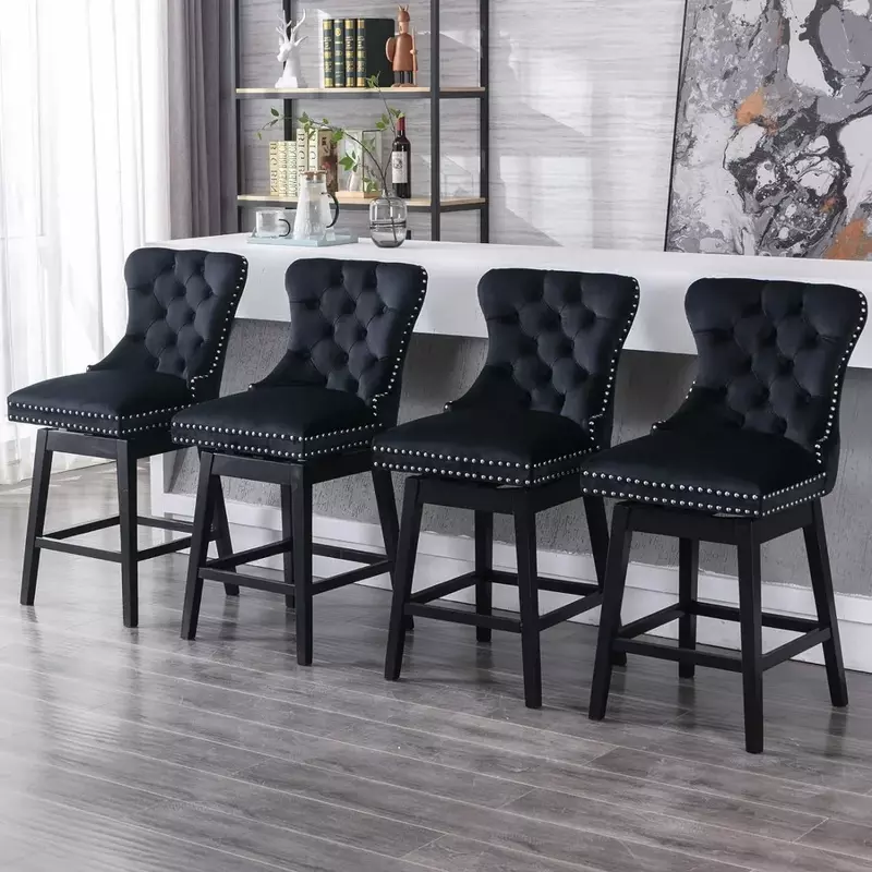 Obrotowy zestaw krzeseł barowych, regulowany stołek barowy z giętego drewna z tapicerowanym oparciem i podnóżkiem ze skóry PU, krzesło barowe