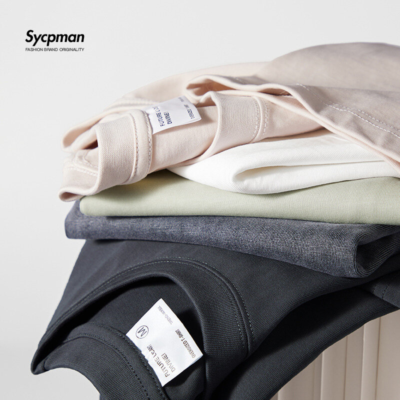 Sycpman เสื้อยืดแขนสั้นสำหรับผู้ชาย, เสื้อยืดหลวมขนาดใหญ่300กรัม10.58ออนซ์ผ้าคอตตอนน้ำหนักมากสำหรับฤดูร้อน