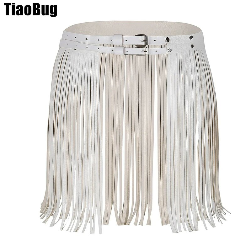 Women Leather Tassel Skirt Belt Adjustable Faux Leather Waistband Fringe Skirt Dance Accessories