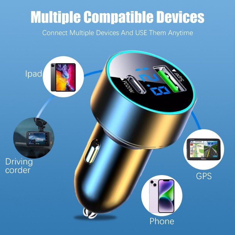 120W Super Charger Car Phone Charger Dual Port Type C Fast Charging Car Phone Adapter for iPhone 14 Xiaomi Samsung