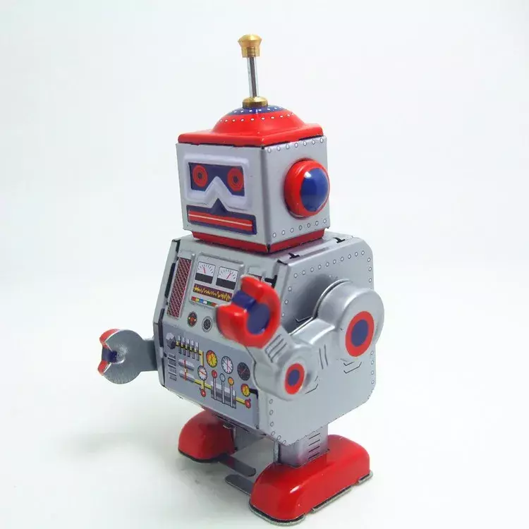 [Funny] Classic collection Retro Clockwork Wind up Metal Walking Tin repairman robot recall Mechanical toy kids christmas gift
