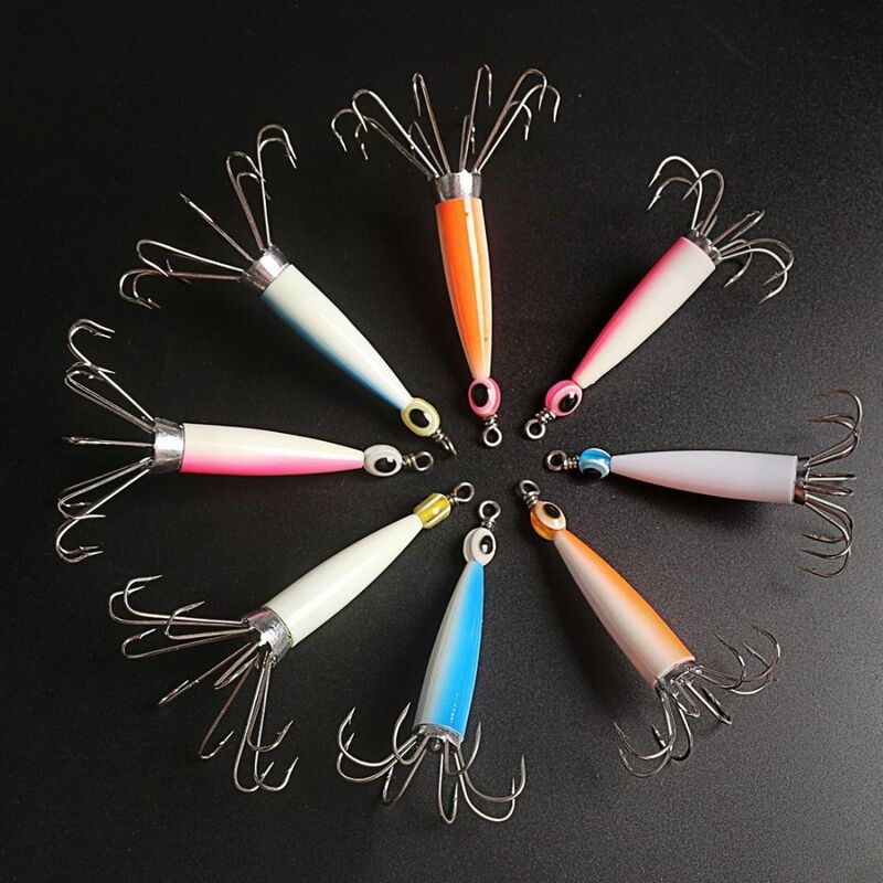 Noctilucent Luminous Jigs Simulation Angling Squid Hook With Fish Eyes Octopus Bait Wood Shrimp Lures Fishing Tackle