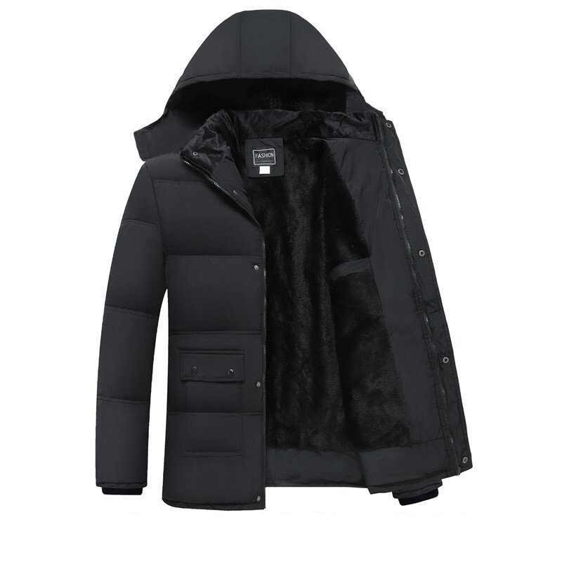 メンズ厚手の冬のコート,ファッショナブルなパーカー,暖かい,フード付き,防風,ジャケット