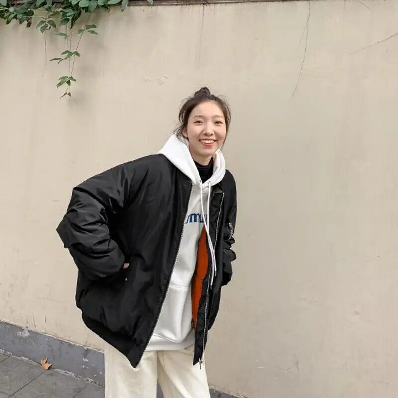 Женская теплая куртка-бомбер в стиле Харадзюку, зимняя стеганая куртка-бомбер большого размера в Корейском стиле, 2023