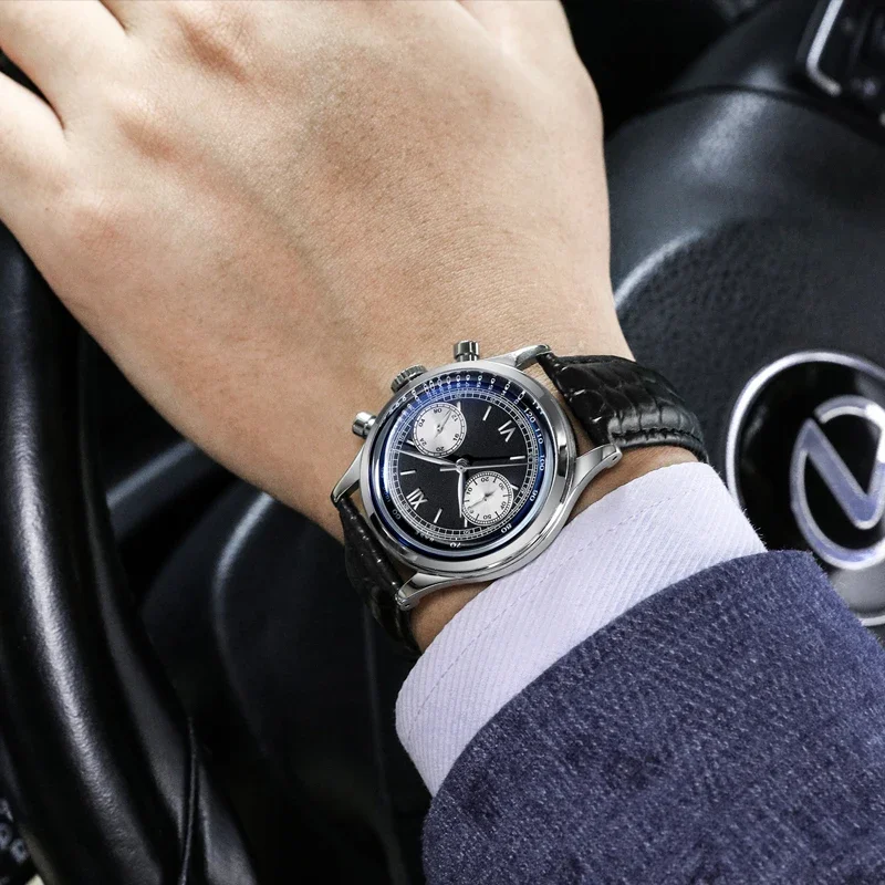 ADDIESDIVE 남성용 크로노그래프 쿼츠 시계, 비즈니스 다이빙 가죽 시계, 버블 돔 미러 레트로 손목시계, 38mm, 60 분 100m
