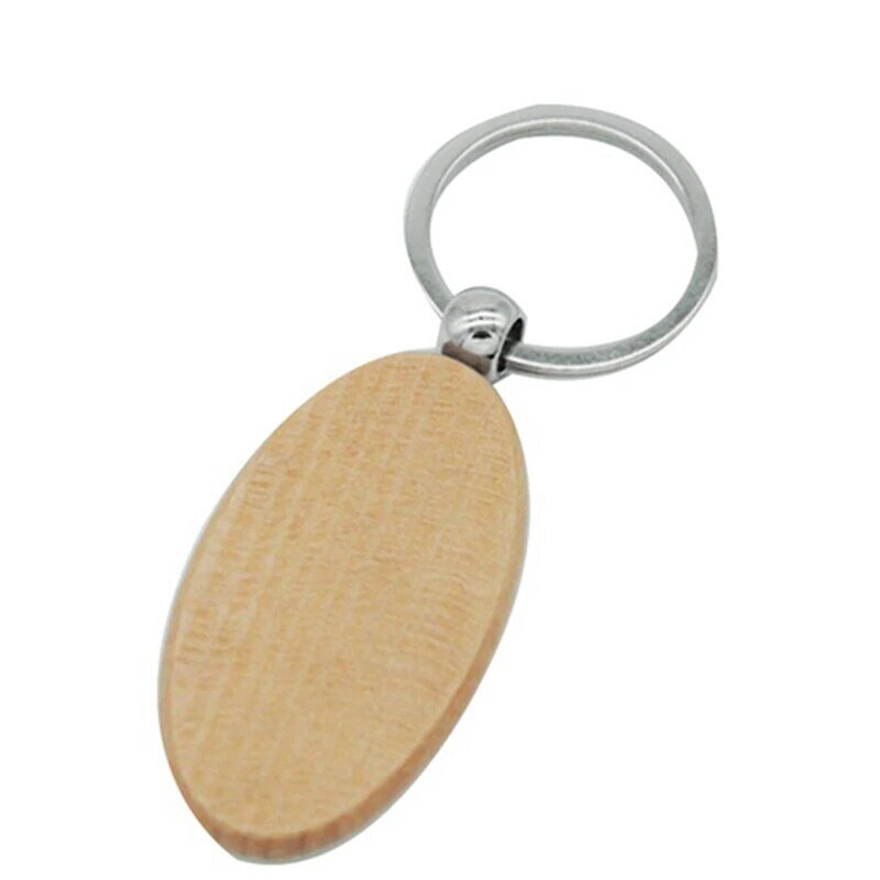 100 buah kosong Oval elips rantai kunci kayu DIY Promosi gantungan kunci liontin tag gantungan kunci hadiah promosi