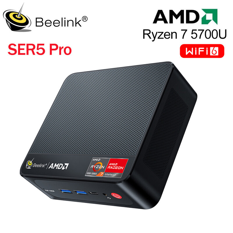 Beelink-Mini PC Ryzen 5 5700U SER5 Pro, AMD DDR4, 16GB de RAM, 500GB SSD, SER5 Max, 5800H, WiFi6, 4K, HD, ordenador de escritorio, SER5 5560U