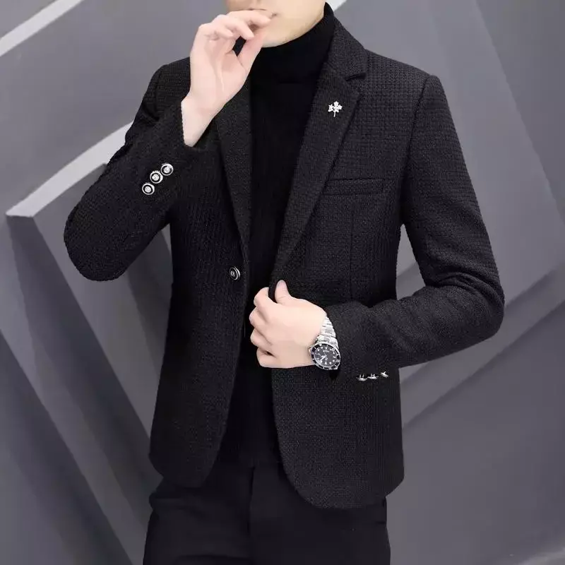 High Quality Suit Jacket for Men Winter Fashion Handsome Thick Wool Suit for Men Trend Slim-fit Thick Wool Suit for Men Casual