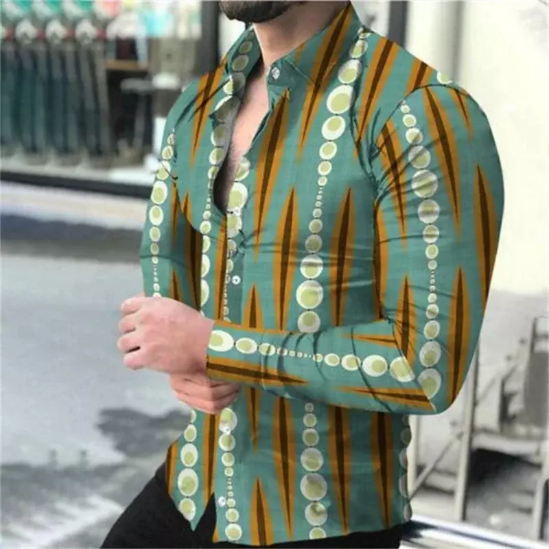 Camisa retrô de lapela tribal masculina, tops casuais, moda de rua, material de alta qualidade, venda quente, primavera, verão, 2023