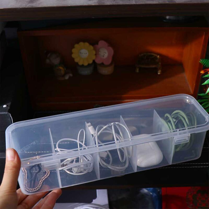 Caja de almacenamiento transparente para cables de datos, organizador de escritorio impermeable, contenedor de plástico a prueba de polvo, funda abatible de 5 rejillas, ropa interior