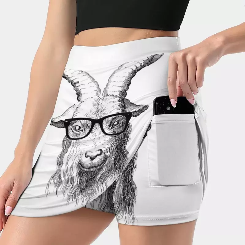 Hipster Goat With Glasses Women's skirt Aesthetic skirts New Fashion Short Skirts Hipster Goat Glasses Animals