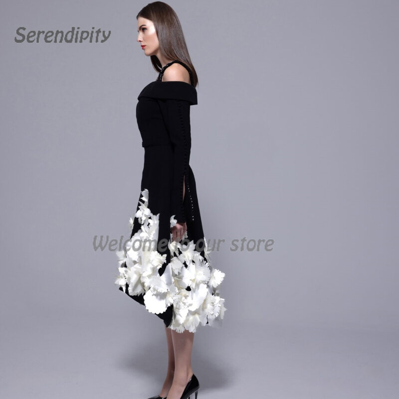 Serendipity-Robe de soirée longue en satin noir pour femme, ligne A, appliques élégantes, robe de cocktail, robe de Rh, sexy, 2024