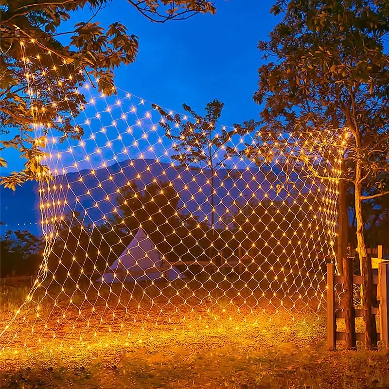 1.5x1.5m 96LEDs Outdoor Fishing Net Curtain Mesh Fairy Lights Garden Decoration Outdoor Street Garland New Year Christmas Lights