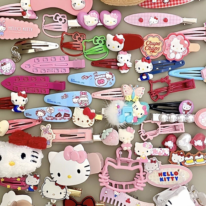 19 sztuk Kawaii Sanrio Hello Kitty spinka do włosów Kuromi Cinnamoroll Cartoon spinka do włosów dla dzieci akcesoria do włosów zabawki dla dziewczynek prezent
