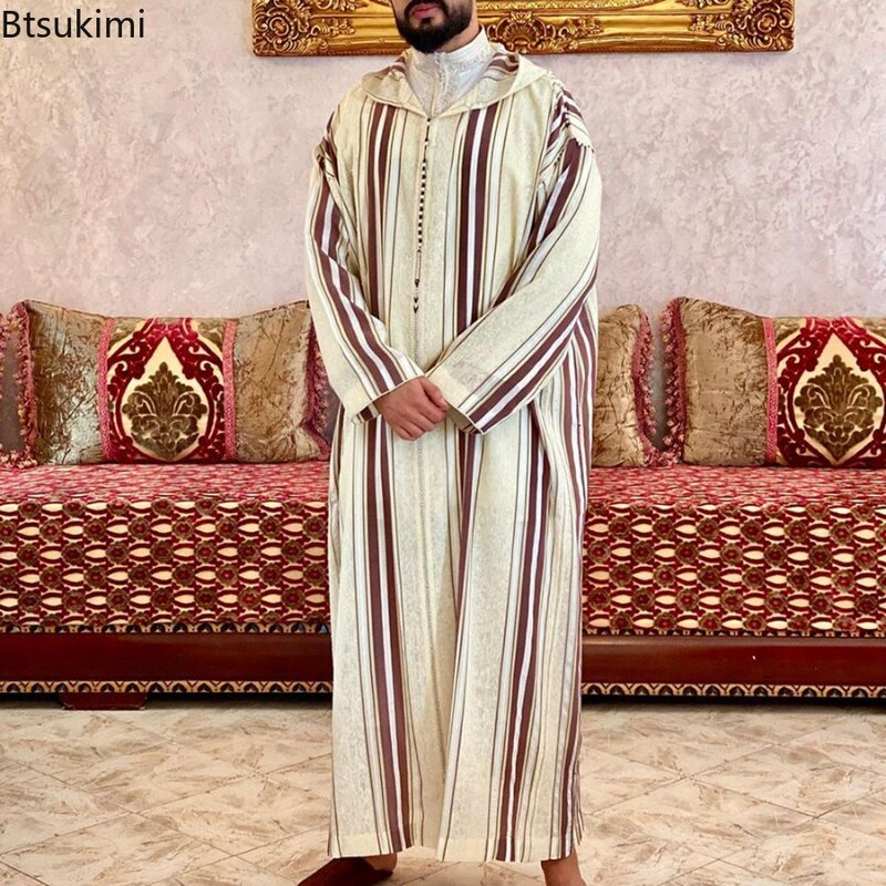 Jubba Thobes bordado masculino, Kaftan marroquino, vestido de veste longa de oração Eid, roupa islâmica, moda árabe muçulmana, novo, 2024