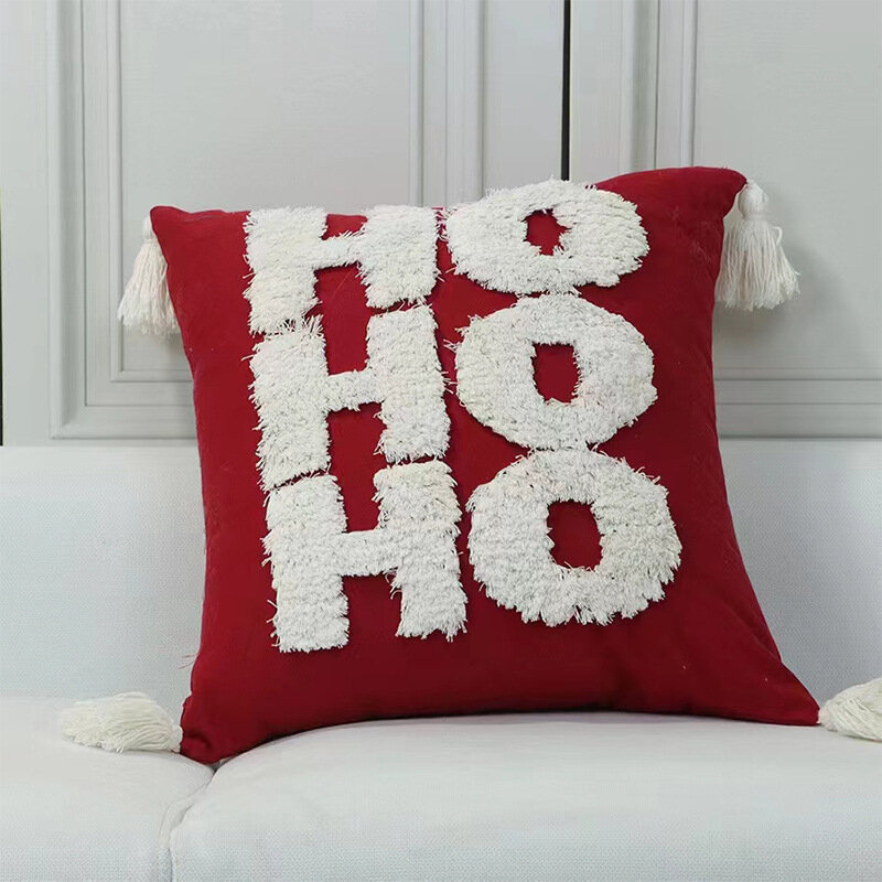 عيد الميلاد ندفة الثلج المطرزة المخدة ، غطاء الوسادة ، كيس القطن توتنغ عادية ، علبة أريكة ، ديكور غرفة نوم ، أحمر ، أبيض ، 45x45cm