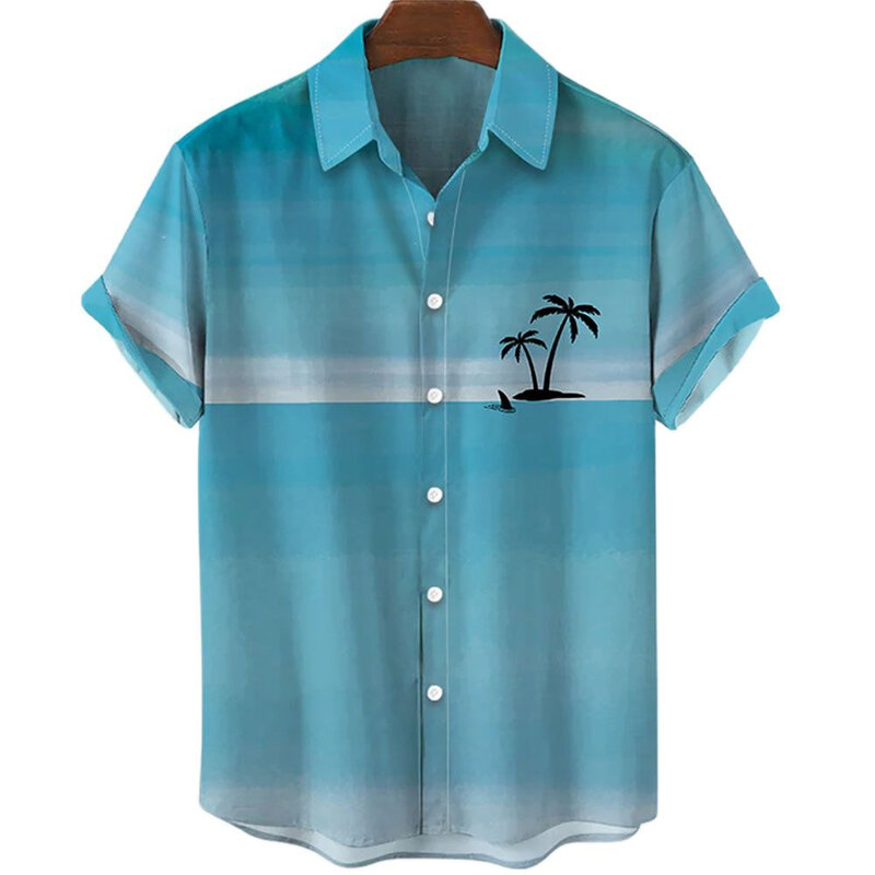 Letnia drzewo kokosowe 3D koszule z nadrukiem męska modna koszula z krótkim rękawem Casual koszule plażowe odzież męska jednorzędowa koszula