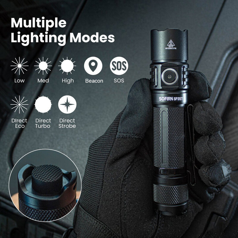 Sofirn SP35T 3800lm Tactical 21700 Flashlight Powerful LED Light USB C Rechargeable Torch with Dual Switch Power Indicator ATR