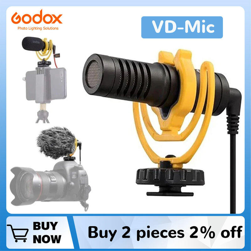 Godox VD-Mic Microfone Shotgun Microfone, Gravação de Vídeo, 3.5mm Cabo TRS para iPhone, Smartphone Android, Câmera DSLR