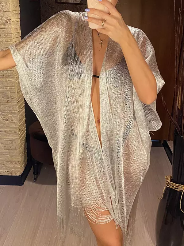 Rumbai Bikini emas menutupi gaun pantai seksi tunik untuk pakaian pantai wanita 2024 penutup musim panas kaftan gaun malam selendang