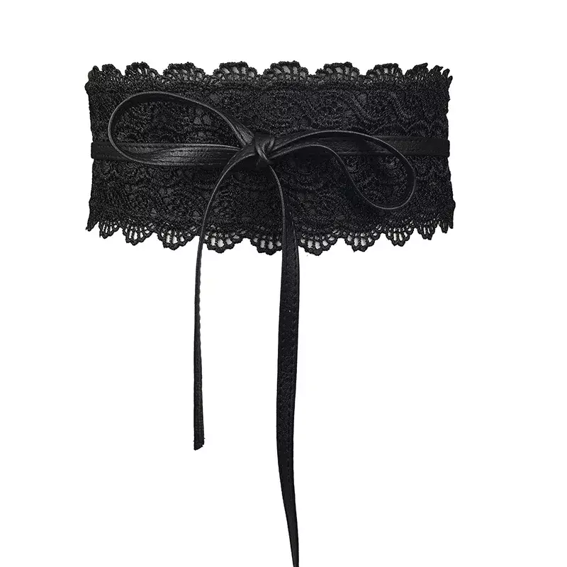 Beautiful Black Lace Cummerbunds European Style Wide Decorative Belts Woman Apparel Accessories