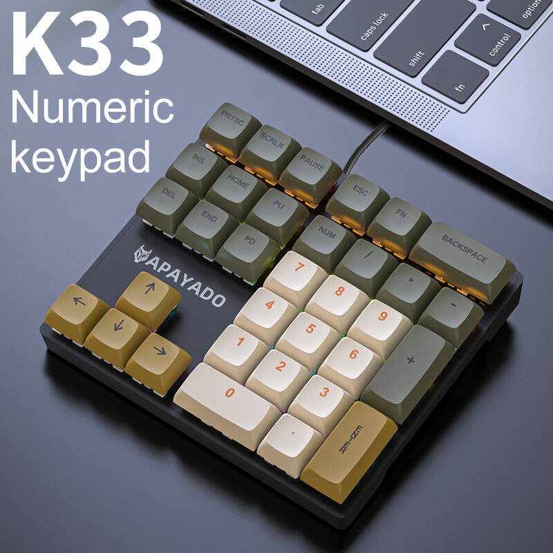 Mekanik kabel 33 kunci Keypad angka dengan poros lampu warna-warni cocok untuk keuangan, bisnis Keypad Keyboard Laptop