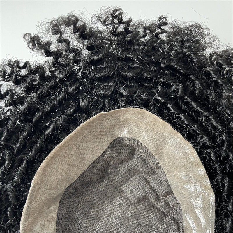 استبدال الشعر البشري الهندي البكر ، لون أسود نفاث ، شعر مستعار موجي ، وحدة دانتيل أحادي ، 6-1 ، 8 × 10 ، رجال