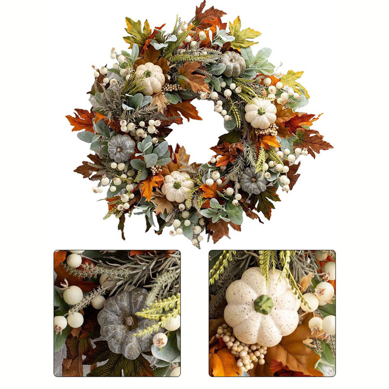 Осенний венок на Хэллоуин с кленовыми листьями, Хэллоуин, Осенний подвесной дверь, подвеска на День Благодарения с листьями, тыквой, гирлянда для двора