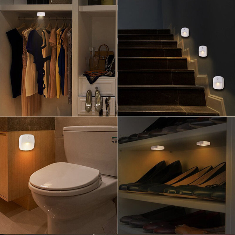 Lampu malam LED nirkabel Sensor gerakan, lampu malam LED bertenaga baterai untuk anak-anak, kamar tidur, dinding, tangga, lemari, lorong, lampu induksi tubuh 3 buah