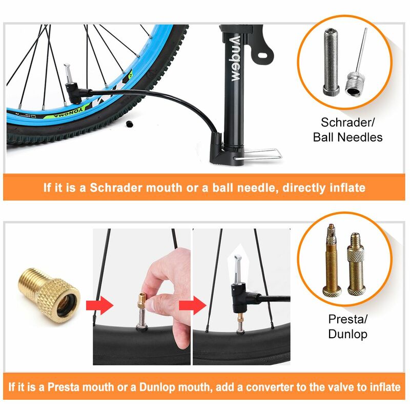 Bomba inflable de mano para bicicleta de montaña, inflador de neumáticos portátil, válvula Presta Schrader, manguera de aguja de bola, 160psi