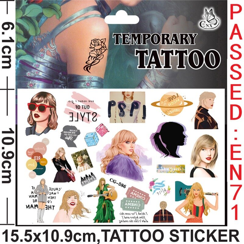 Tato sementara penyanyi Taylor, stiker tato tema cepat, tato sementara untuk perlengkapan pesta ulang tahun, dekorasi stiker tato lucu