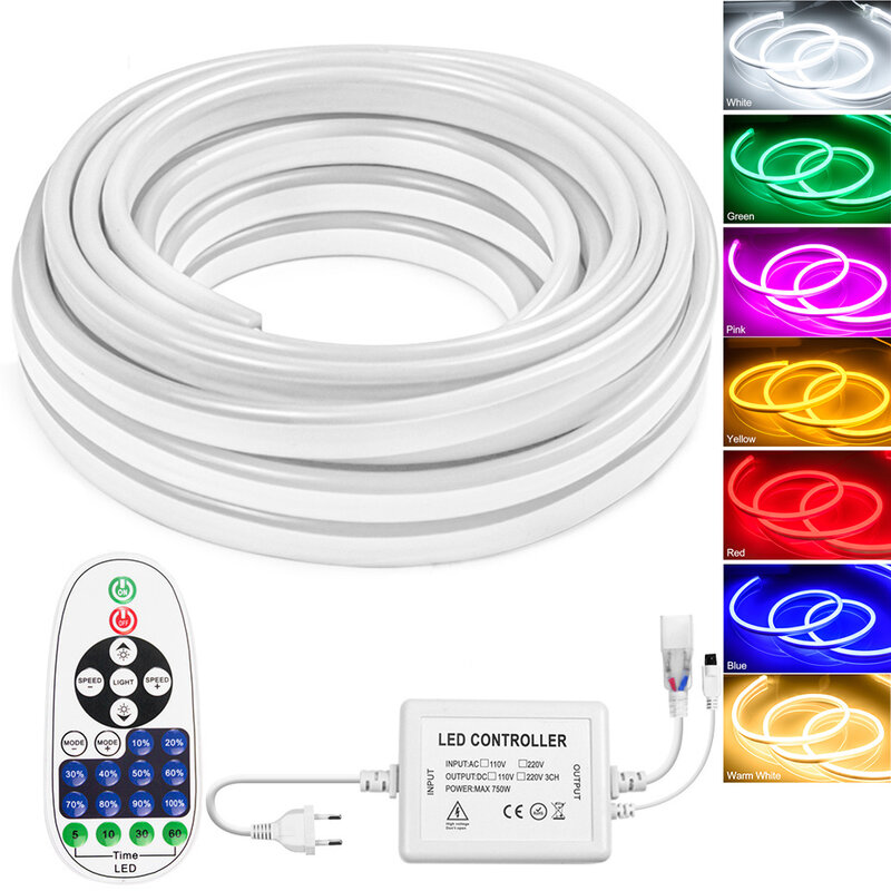 750W LED Neon Strip 220V IP65 Waterproof Single Color Silicone Neon Lamp Outdoor Strip Light Tuya Wifi Bluetooth Remote Control