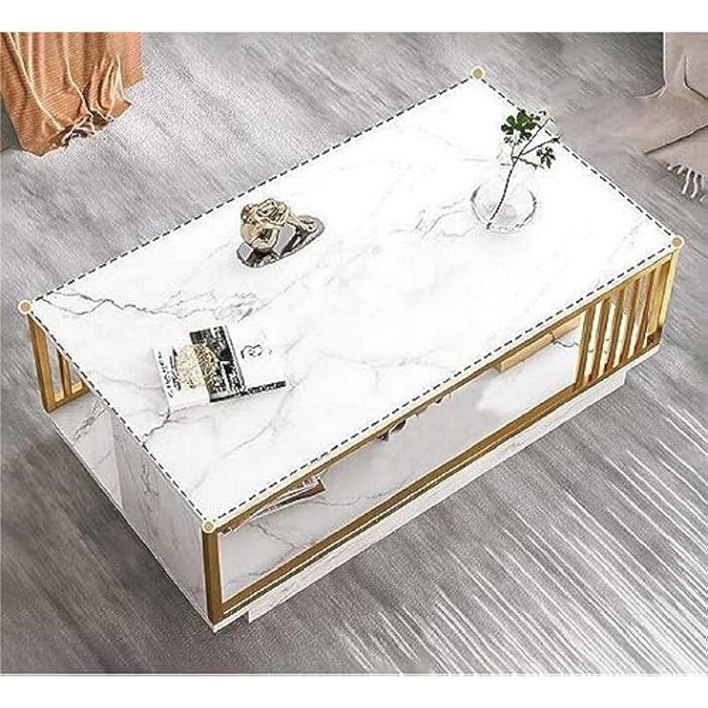 Moderner Couch tisch aus Kunst marmor, 2-stufiger Couch tisch aus Holz mit Gold rahmen, Sofa Couch tisch Wohnzimmer Schlafzimmer 40 Zoll