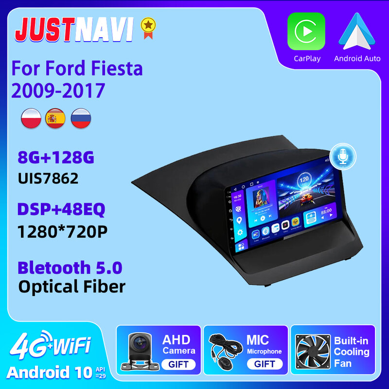 Navistart Auto Radio Voor Ford Fiesta 2009-2017 Android 10.0 2 Din Multimedia Stereo Carplay Navigatie Gps Auto Geen dvd-speler