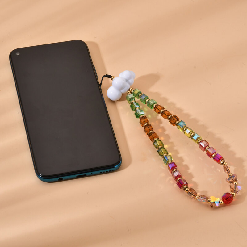 Nowy szklany kamień chroniący przed zgubieniem pasek-uchwyt do telefonu telefon biżuteria opaska na nadgarstek łańcuszek do telefonu dla kobiet dziewcząt prezent na rocznicę