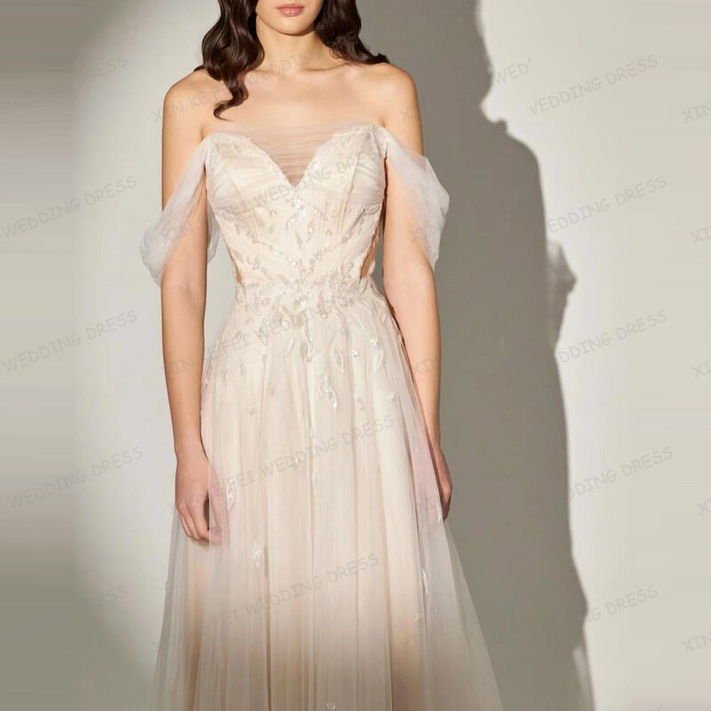 Женское свадебное платье It's yiiya, белое ТРАПЕЦИЕВИДНОЕ ПЛАТЬЕ с открытыми плечами и аппликацией на лето 2024