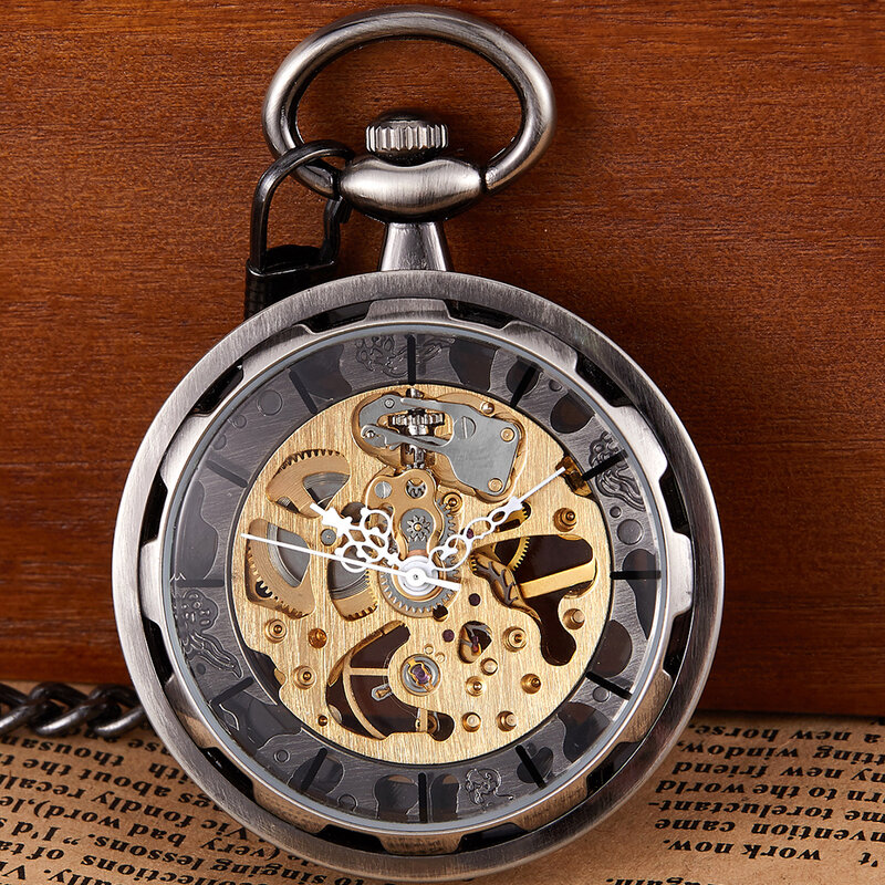 Reloj de bolsillo Vintage Steampunk de cobre para hombres y mujeres, colgante de collar, hueco, relojes fob de bolsillo, engranaje hueco