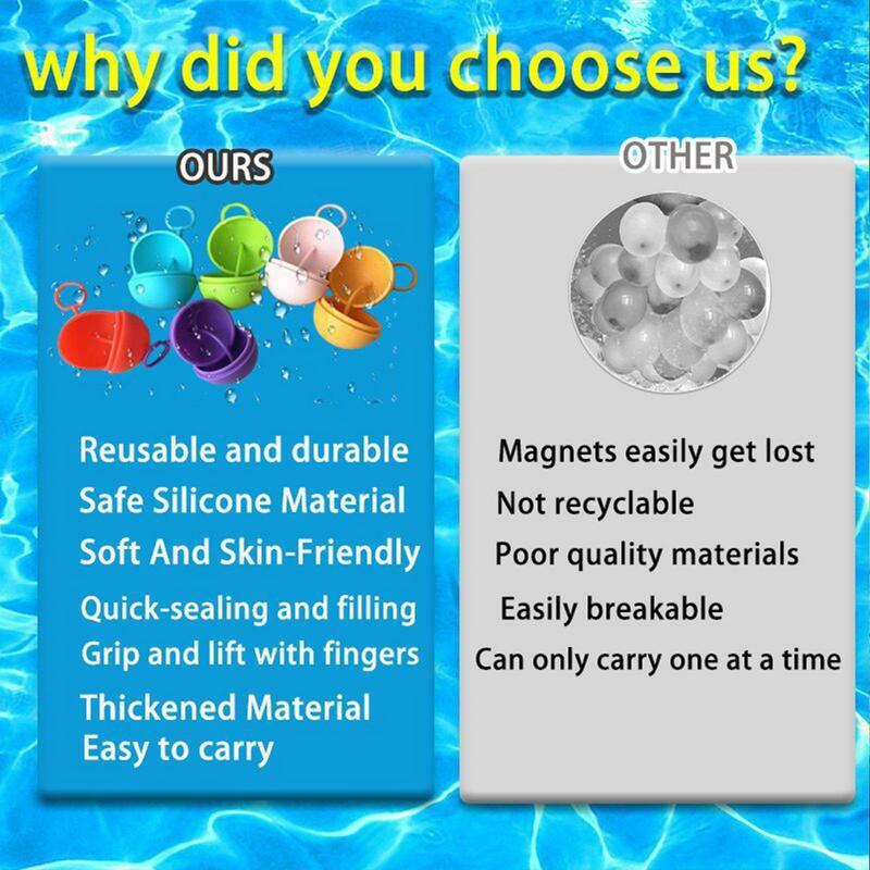 Balões de água reutilizáveis para crianças, Bolas recarregáveis de silicone, Brinquedos divertidos seguros para usar, selantes, 12 peças