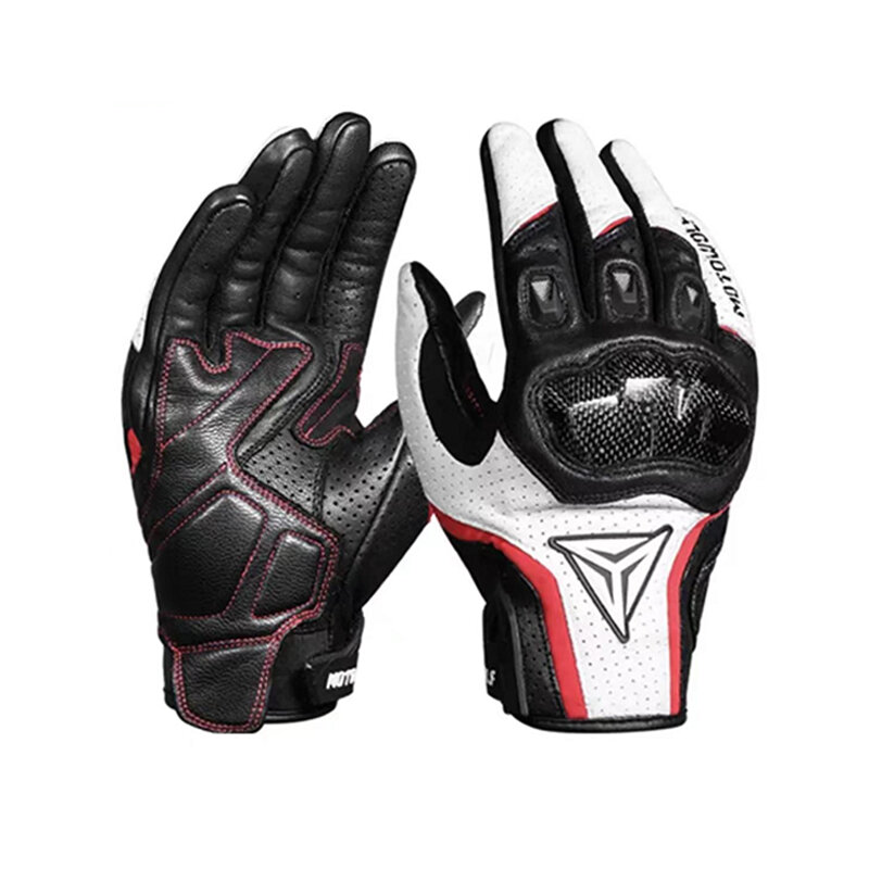 Guantes de cuero transpirables para pantalla táctil, equipo de protección de dedo completo para motocicleta, carreras, motociclismo, Enduro