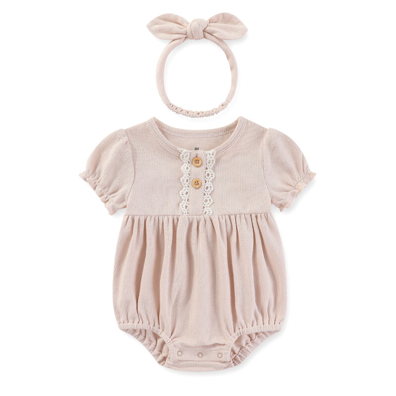 2 pieces Cotton Bodysuit +Headband 6-24M Newborn Baby Girl Clothes Sets Solid Color Baby Girl Jumpsuit Summer Short Sleeve Bebes