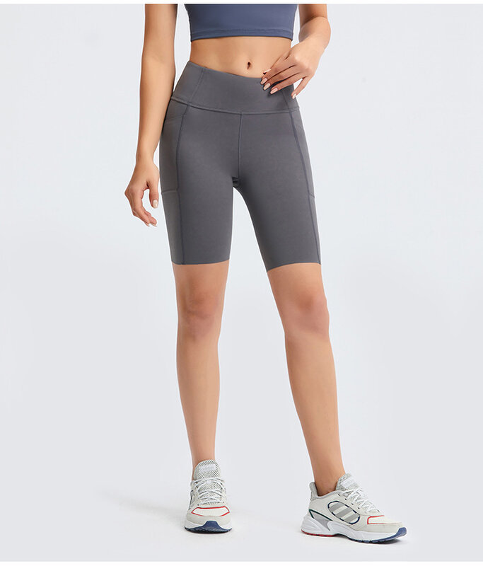 Pantalones cortos con bolsillo para mujer, Shorts informales de cintura alta, ajustados, lisos, para gimnasio, correr y ciclismo, 4 colores