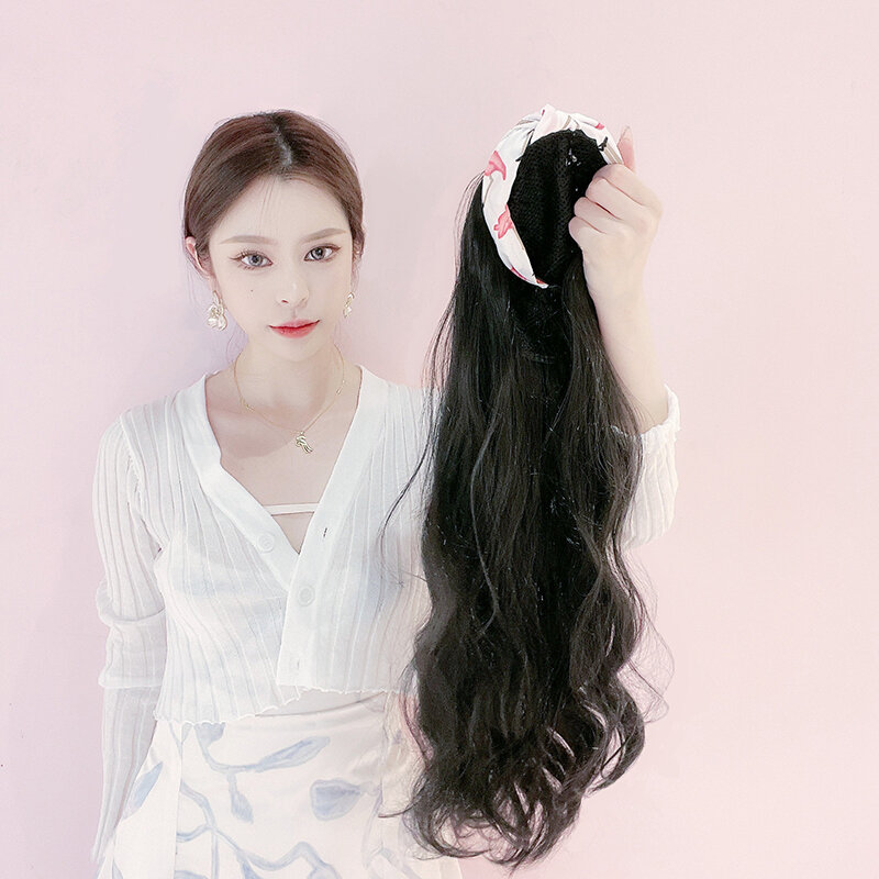 Женский длинный волнистый парик с наполовину головной убор натуральный цвет стиль высокая плотность волос парики для повседневной носки и Косплея