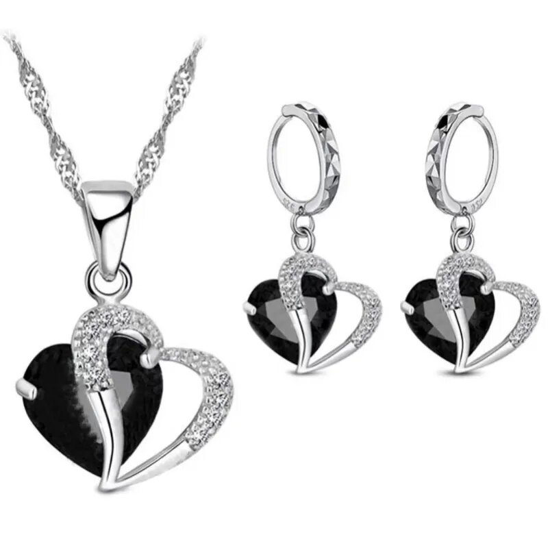 Luxury Women 925 Sterling Silver Cubic Zircon Necklace Pendant Earrings Sets Cartilage Piercing Jewelry Wedding Heart Design