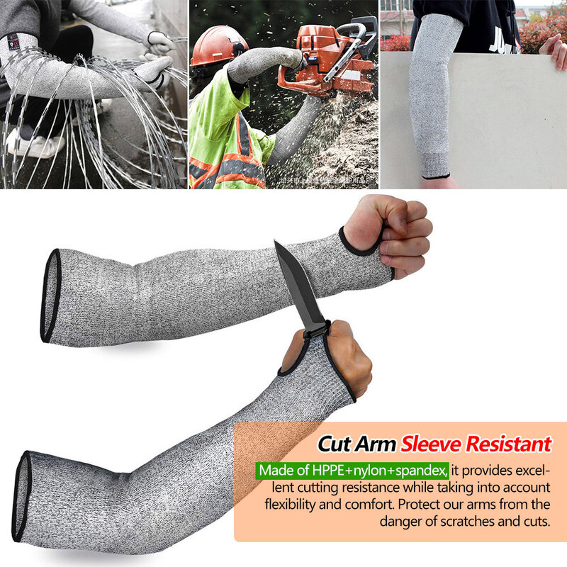Level 5 HPPE Cut Resistant Work Arm Sleeve Safety Glove Anti-Puncture Arm Protection Sleeve for Construction Automobile Glass
